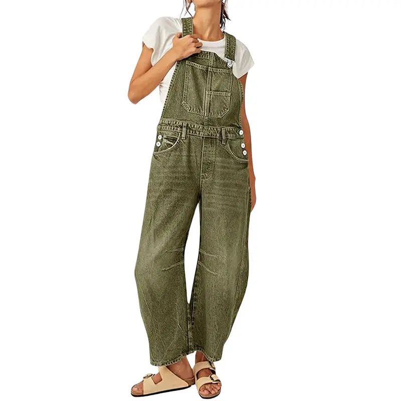 Chouyatou women's wide-leg denim overalls Y2k loose straight overalls jumpsuit
