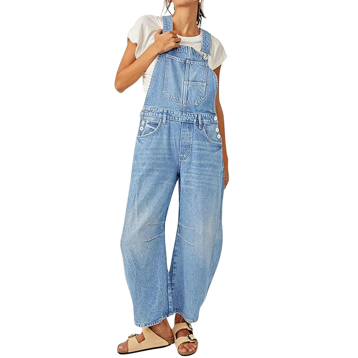 Chouyatou women's wide-leg denim overalls Y2k loose straight overalls jumpsuit