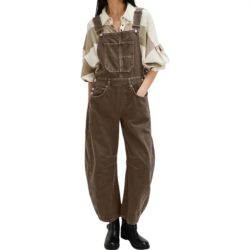 Chouyatou women's wide-leg denim overalls Y2k loose straight overalls jumpsuit