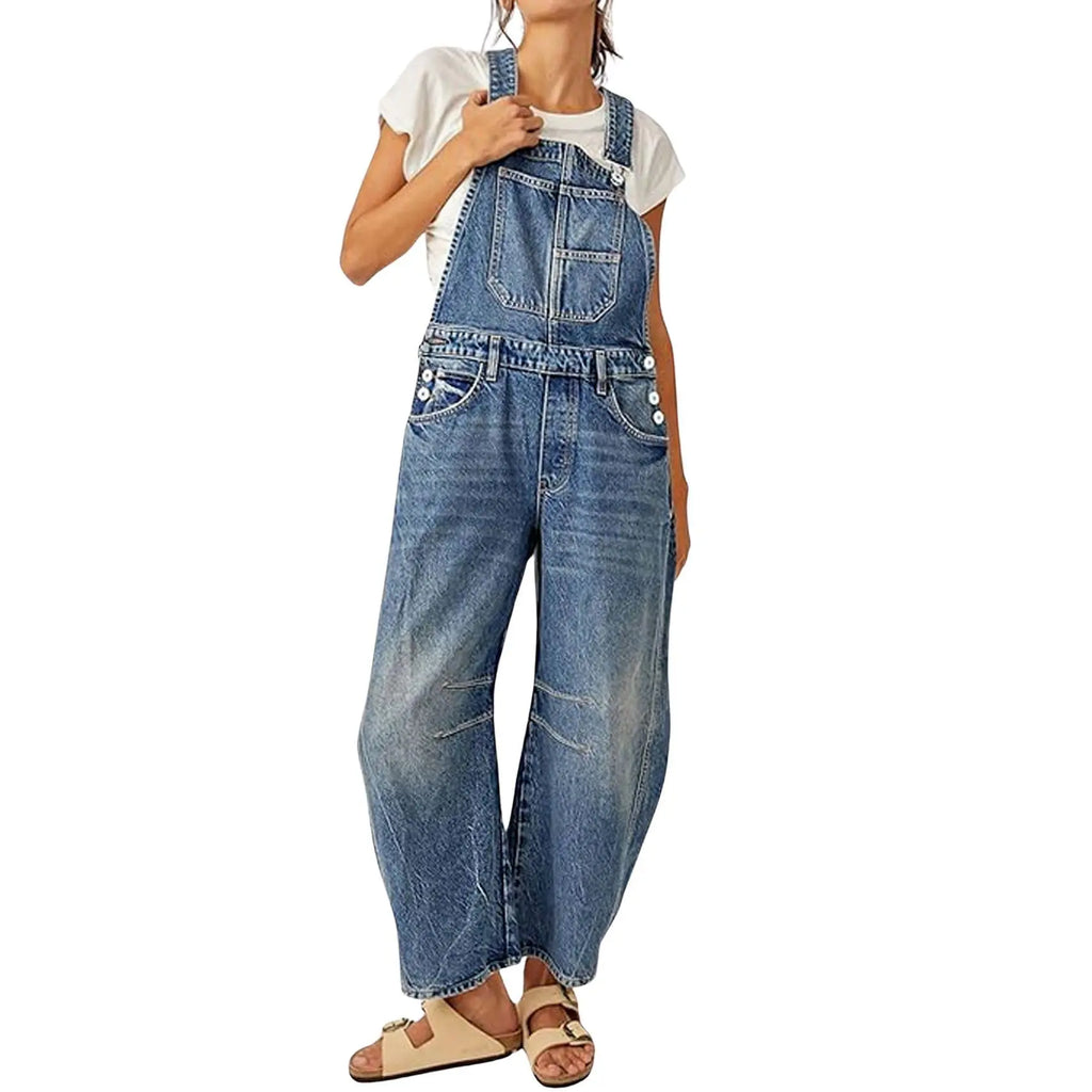 Chouyatou women's wide-leg denim overalls Y2k loose straight overalls jumpsuit