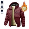Autumn/Winter waterproof windproof hooded jacket with thick fleece lining, adjustable drawstring hood, available in multiple colors, unisex outdoor hiking commuter warm outerwear