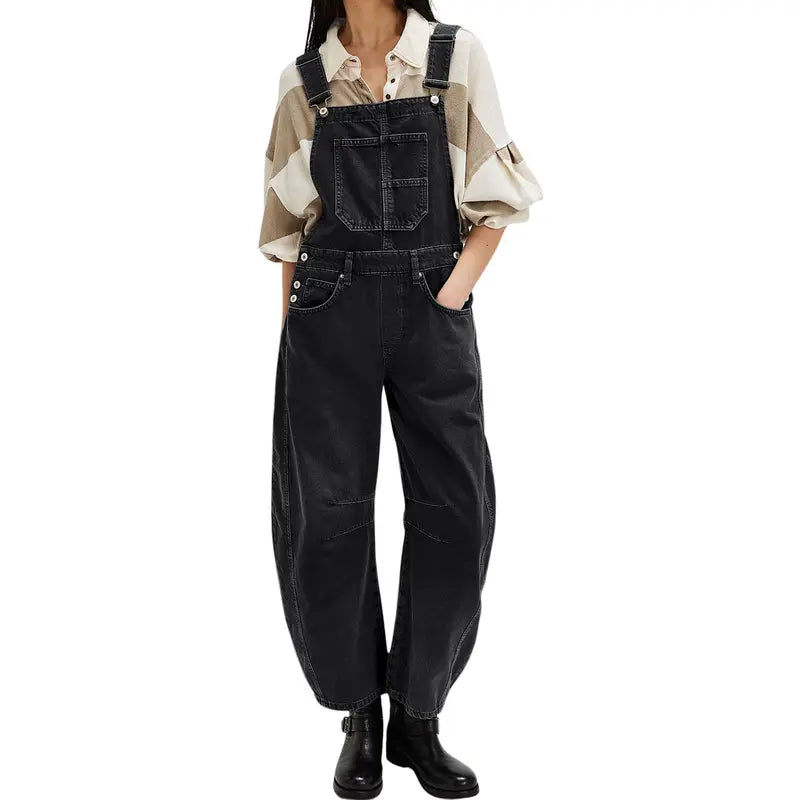 Chouyatou women's wide-leg denim overalls Y2k loose straight overalls jumpsuit